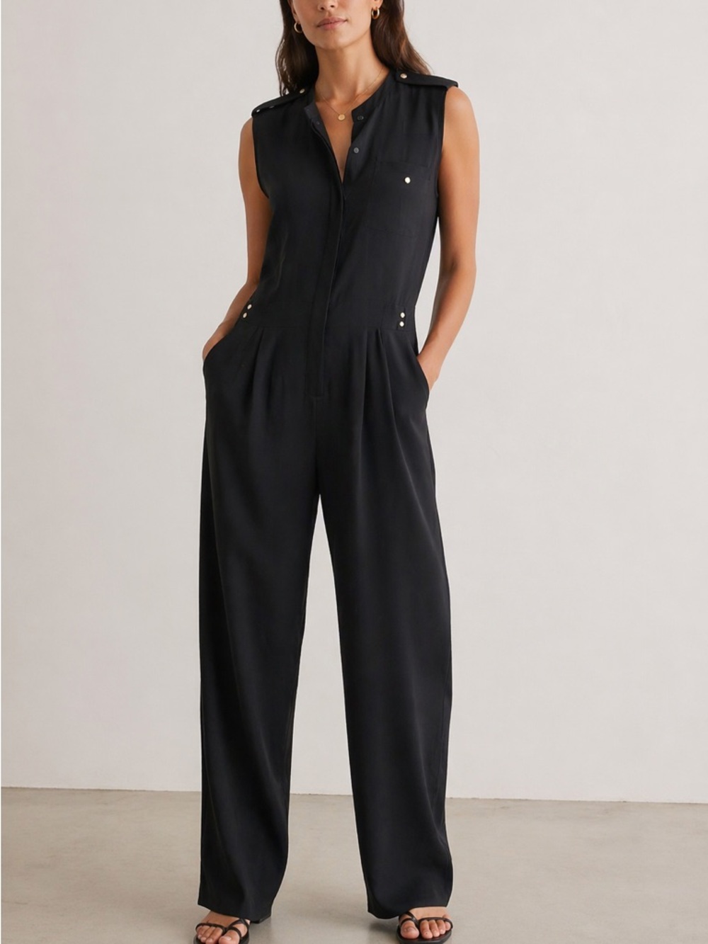 Jenni Kayne Black Sleeveless Silk Lined Jumpsuit Sz Small Minimalist Wide Leg - Picture 1 of 10